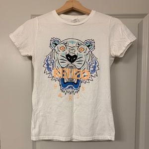 KENZO White & Blue Tiger Logo T-shirt